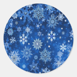 Christmas Snowflakes Blue and Silver Classic Round Sticker