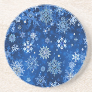 Christmas Snowflakes Blue and Silver Coaster