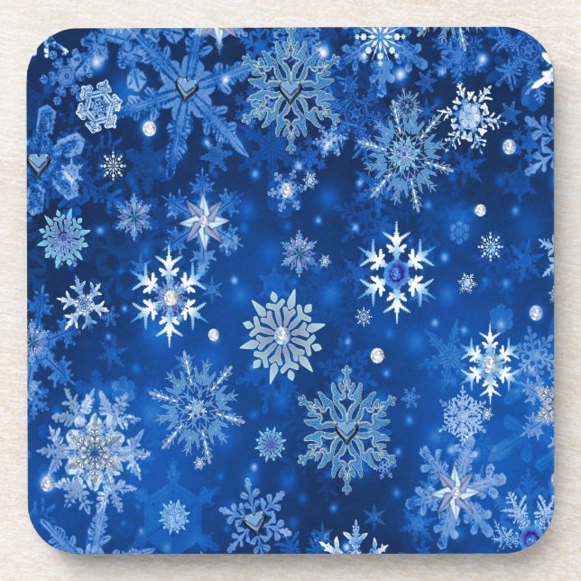 Christmas Snowflakes Blue and Silver Coaster (Front)