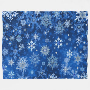 Christmas Snowflakes Blue and Silver Fleece Blanket