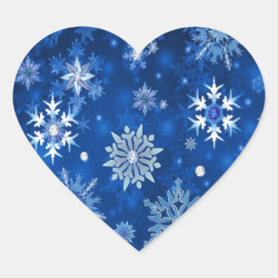 Christmas Snowflakes Blue and Silver Heart Sticker