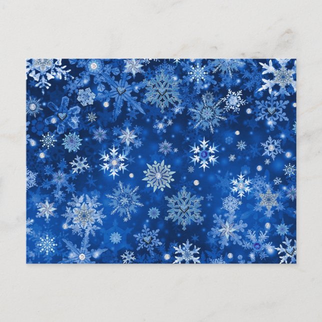 Christmas Snowflakes Blue and Silver Holiday Postcard (Front)