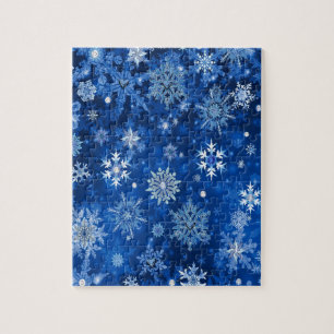 Christmas Snowflakes Blue and Silver Jigsaw Puzzle