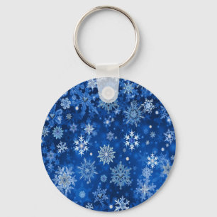 Christmas Snowflakes Blue and Silver Key Ring