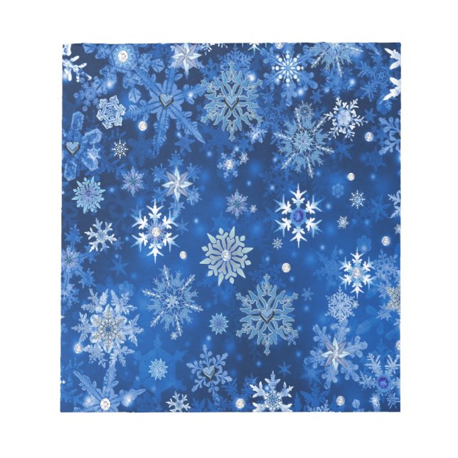 Christmas Snowflakes Blue and Silver Notepad (Front)