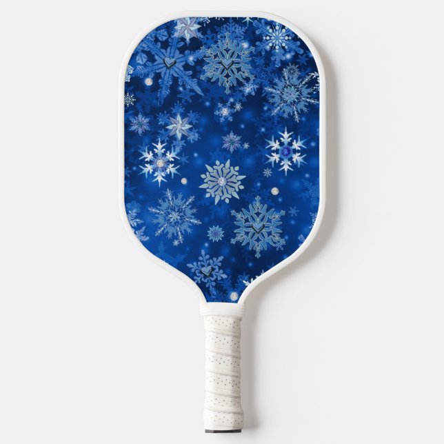 Christmas Snowflakes Blue and Silver  Pickleball Paddle (Front)
