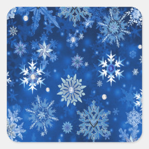 Christmas Snowflakes Blue and Silver Square Sticker