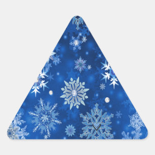 Christmas Snowflakes Blue and Silver Triangle Sticker