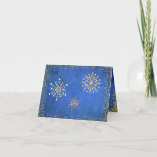 Christmas Snowflakes Blue & Gold Holiday Card