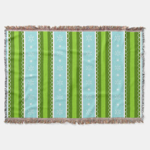 Christmas Snowflakes Blue & Green Stripe Pattern Throw Blanket