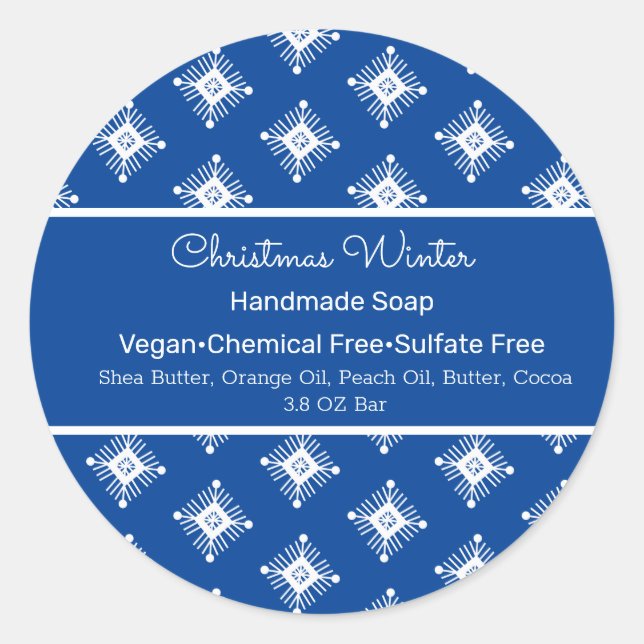 Christmas Snowflakes Blue Handmade Soap Branding Classic Round Sticker (Front)