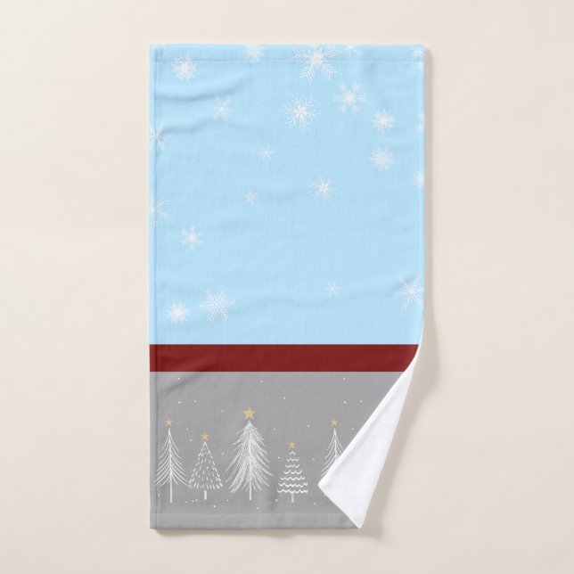 Christmas Snowflakes Blue Red Grey  Bath Towel Set (Hand Towel)