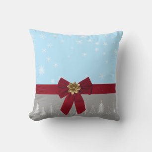 Christmas Snowflakes Blue Red Grey  Cushion