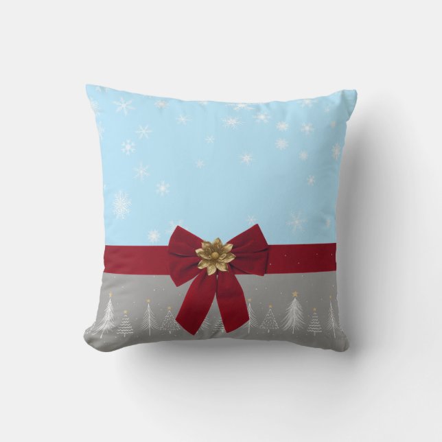 Christmas Snowflakes Blue Red Grey  Cushion (Front)