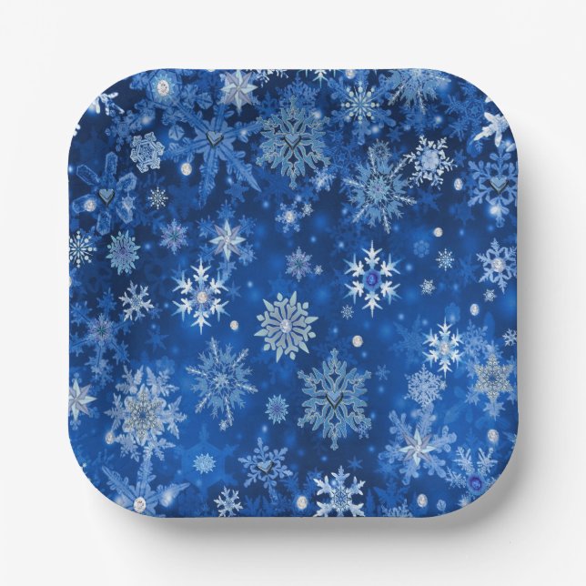 Christmas Snowflakes Blue & Silver Paper Napkins Paper Plate (Front)