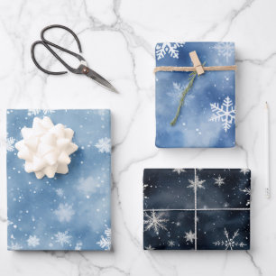 Christmas Snowflakes Blue Sky Wrapping Paper Sheet