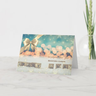 Christmas Snowflakes,Bow,Bokeh Corporate Greeting Holiday Card