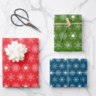 Christmas Snowflakes, Classic Red Green Blue White Wrapping Paper Sheet