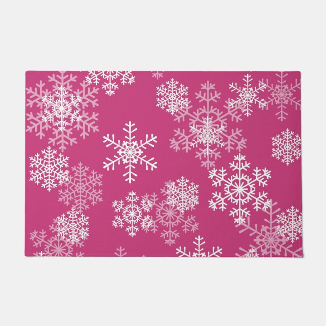 Christmas Snowflakes Doormat-Magenta Pink Doormat (Front)