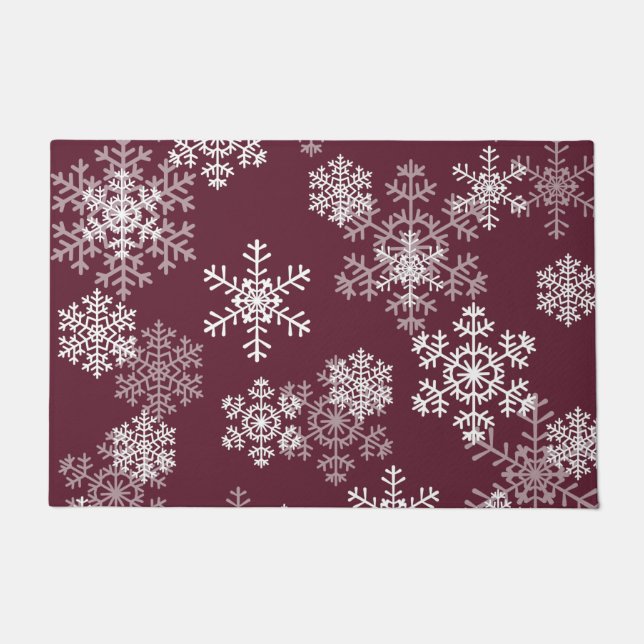 Christmas Snowflakes Doormat-Maroon Wine Doormat (Front)