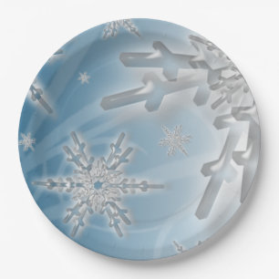 Christmas Snowflakes Fancy Holiday Party Design Paper Plate