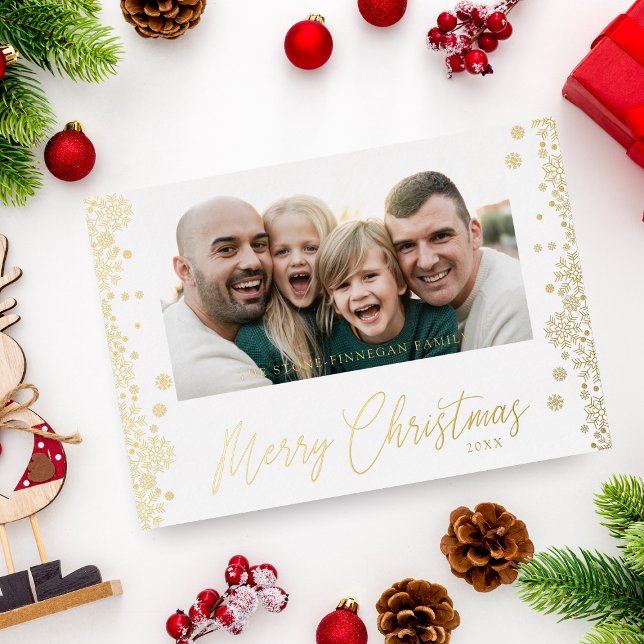 Christmas Snowflakes Fancy Modern Minimalist Photo Foil Holiday Card (Creator Uploaded)