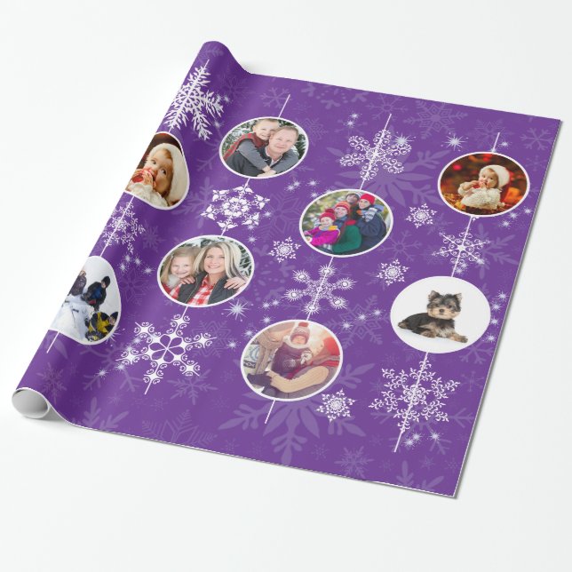 Christmas Snowflakes Favourite Family Photos Wrapping Paper (Unrolled)