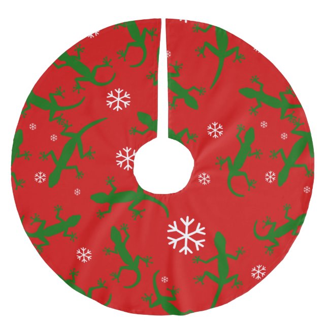 christmas snowflakes geckos brushed polyester tree skirt (Front)