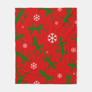 christmas snowflakes geckos fleece blanket