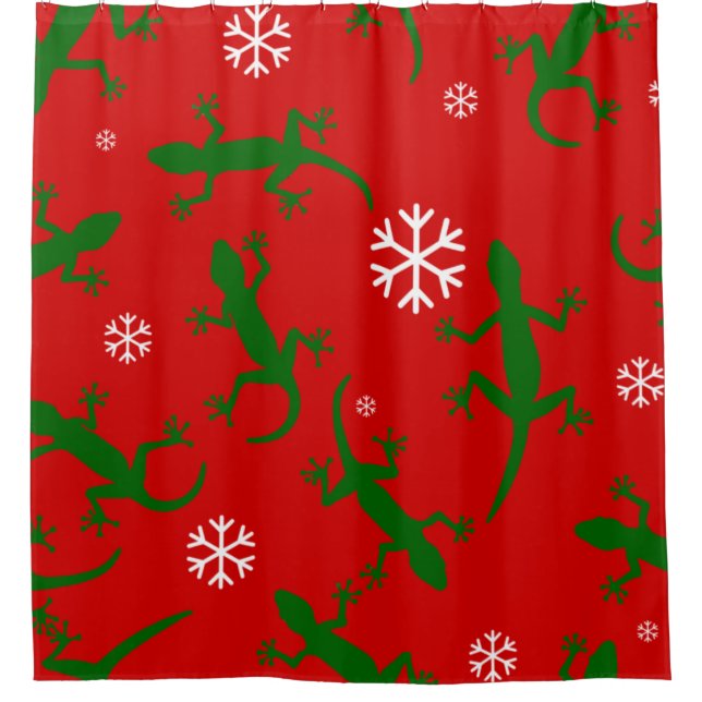 christmas snowflakes geckos shower curtain (Front)
