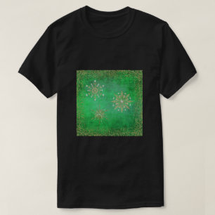 Christmas Snowflakes Green & Gold Glitter T-Shirt