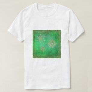 Christmas Snowflakes Green & Gold Glitter T-Shirt