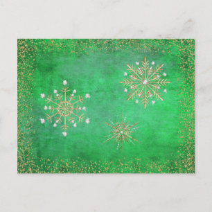 Christmas Snowflakes Green & Gold Holiday Postcard