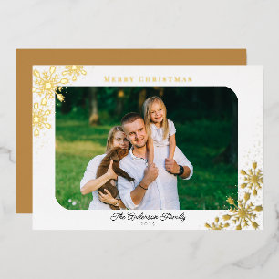Christmas Snowflakes Horizontal Photo Gold Foil Holiday Card