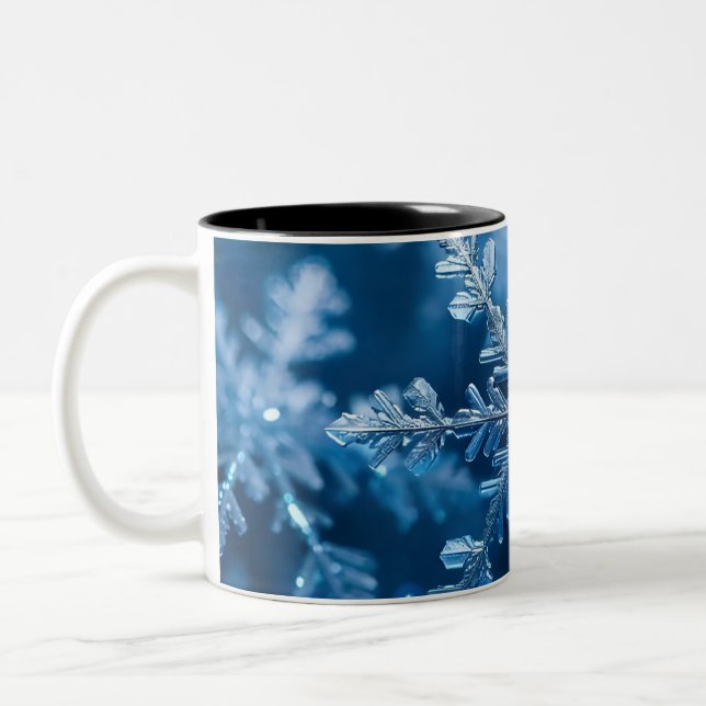 Christmas Snowflakes In Blue Colour Digital Art Two-Tone Coffee Mug (Left)