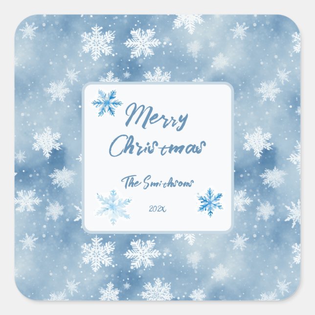 Christmas Snowflakes Light Blue Sky Square Sticker (Front)