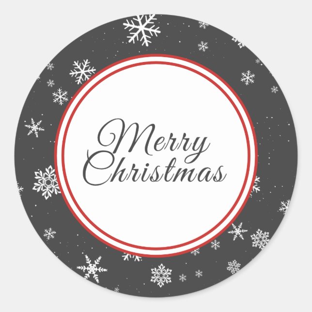 Christmas Snowflakes Merry Christmas Grey Holiday Classic Round Sticker (Front)