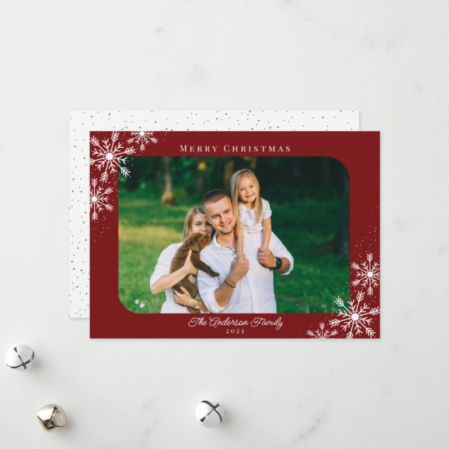 Christmas Snowflakes Merry Christmas Photo Holiday Card (Front/Back In Situ)