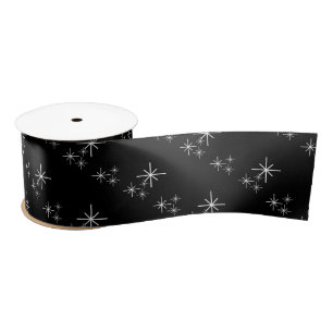 Christmas Snowflakes Modern Black White Trendy  Satin Ribbon