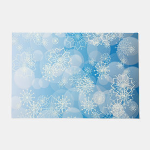 Christmas snowflakes on a blue background     doormat