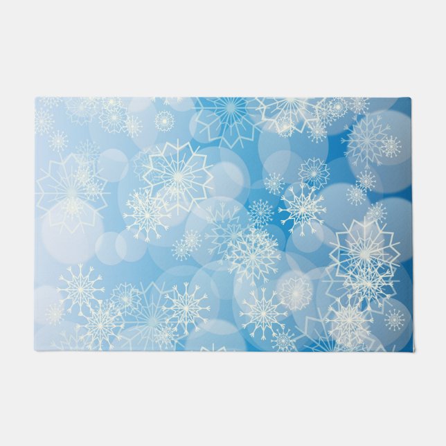 Christmas snowflakes on a blue background     doormat (Front)