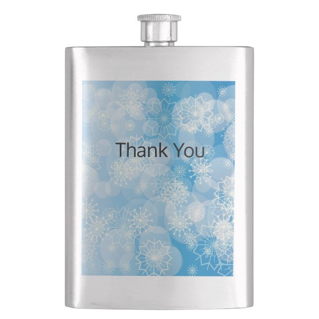 Christmas snowflakes on a blue background       hip flask (Front)