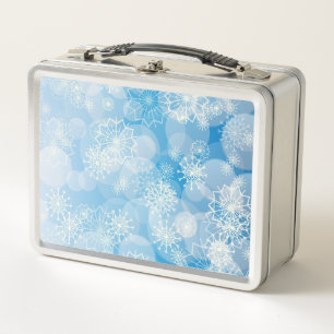 Christmas snowflakes on a blue background metal lunch box