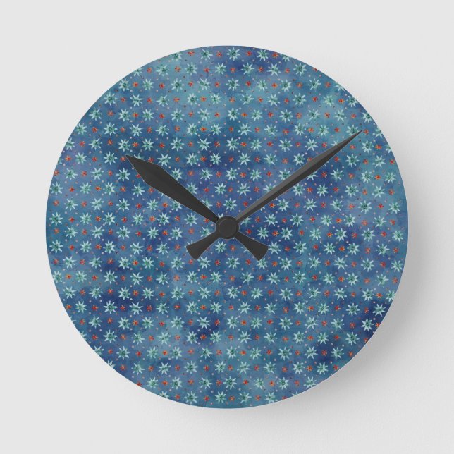 Christmas snowflakes on a blue background round clock (Front)