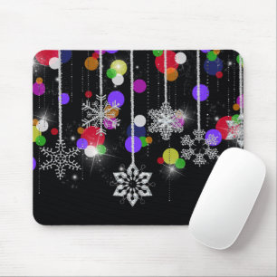 Christmas Snowflakes On Black Mouse Mat