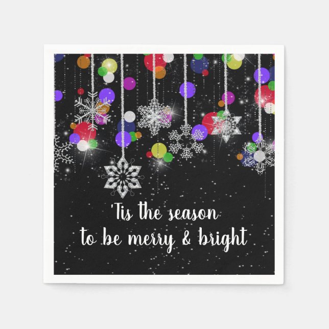 Christmas Snowflakes On Black Napkin (Front)