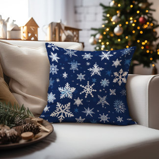 Christmas Snowflakes On Blue Cushion