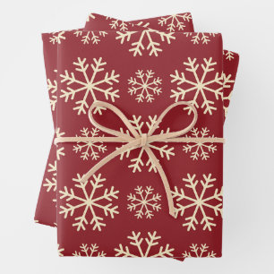 Christmas Snowflakes on Dark Red Background Wrapping Paper Sheet