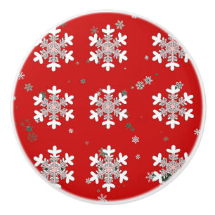 Christmas Snowflakes On Red Drawer Pull Knob