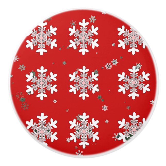 Christmas Snowflakes On Red Drawer Pull Knob (Front)